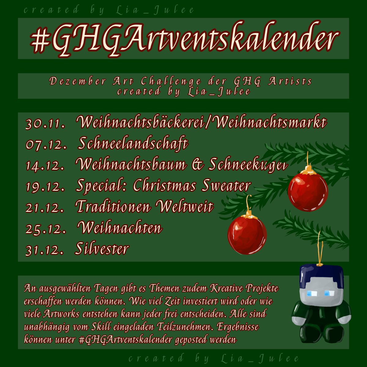Das sind die Themen für den #GHGArtventskalender 2025!
#BastiGHG #BastiGHGfanart
