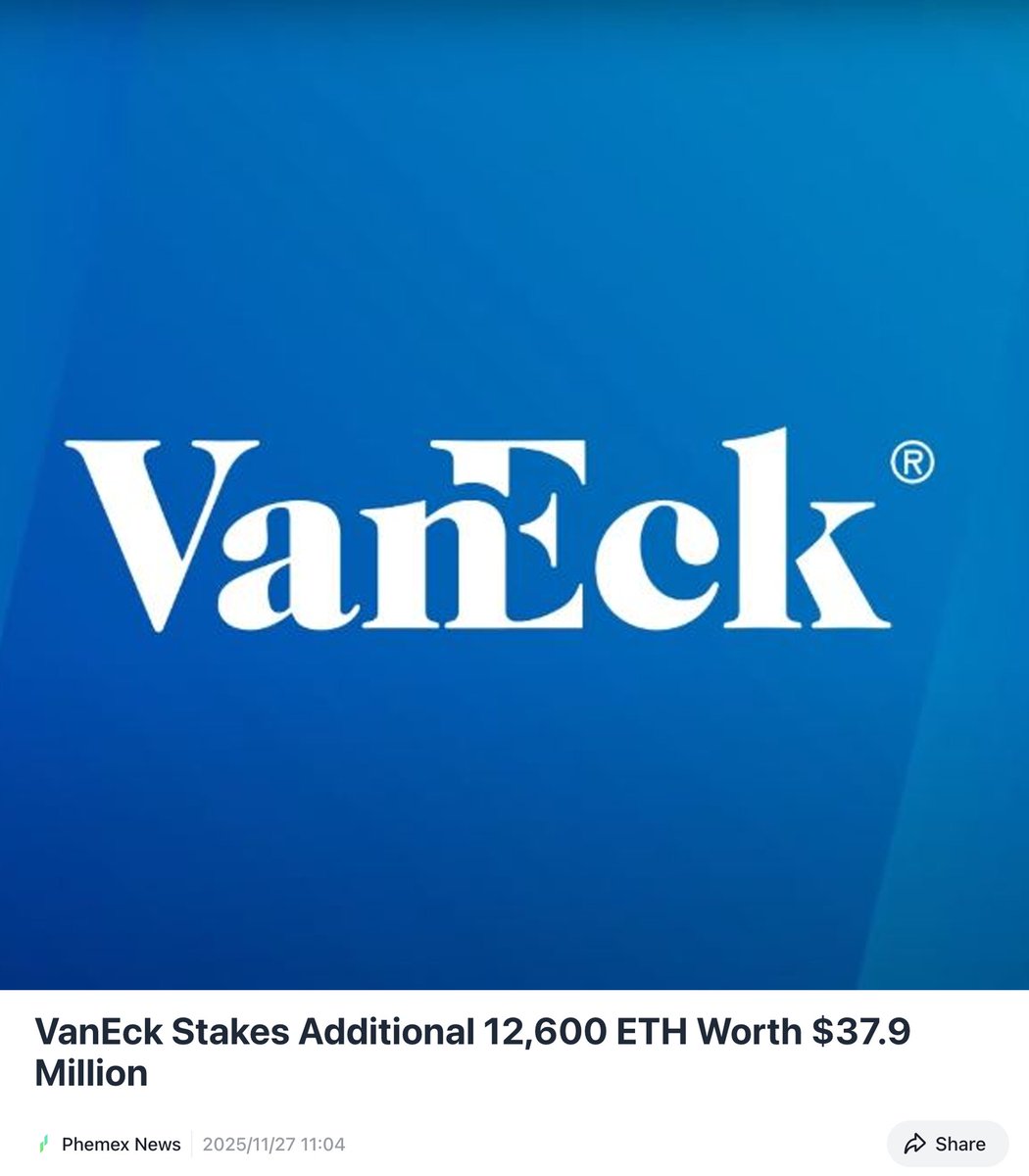 SAMALTCOIN_ETH's tweet image. 🚨JUST IN: VanEck, a heavyweight managing $90B, just locked $37.9M worth of $ETH into staking. 

Ethereum is becoming the global yield-bearing infrastructure layer.