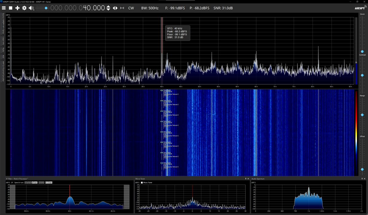 radiosiesta's tweet image. 今しがたのVLF
22.2、25、40、54kHzは入感中
21.1kHzは不感
60kHzはノイズのため入感確認ができません

おはようございます
#VLF
#Airspy
#SDRSharp
#YouLoop
#YouTwin