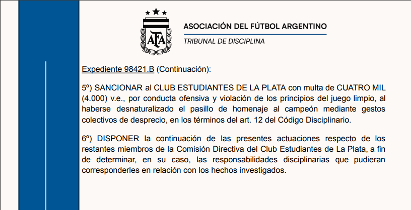 Juan Sebastián Verón y #EDLP como club, son los grandes ganadores de la semana. AFA acaba de pisar el palito sancionando al club platense.

Estimo que ahora el Pincharrata iniciará las acciones judiciales correspondientes para poder llevar adelante un juicio por adulteración de