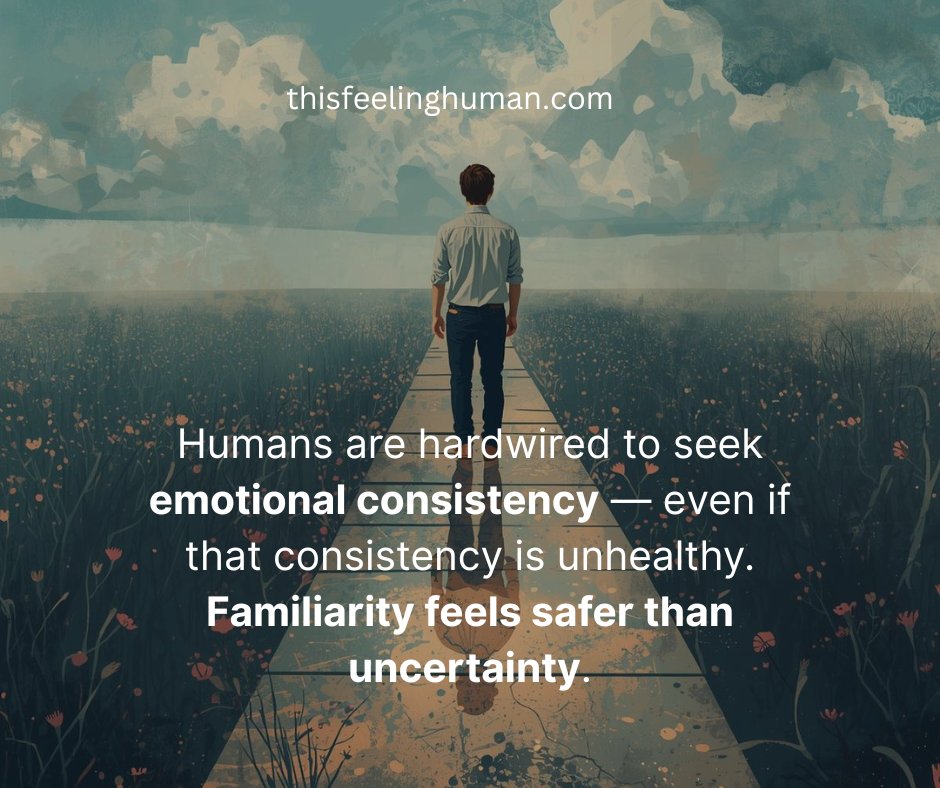 We’re wired to seek emotional consistency — even when that consistency is unhealthy. Familiar feelings feel safer than new possibilities, which is why we often stay in patterns we’ve outgrown.

Learn how to create emotional safety around growth at thisfeelinghuman.com. 🌱💛