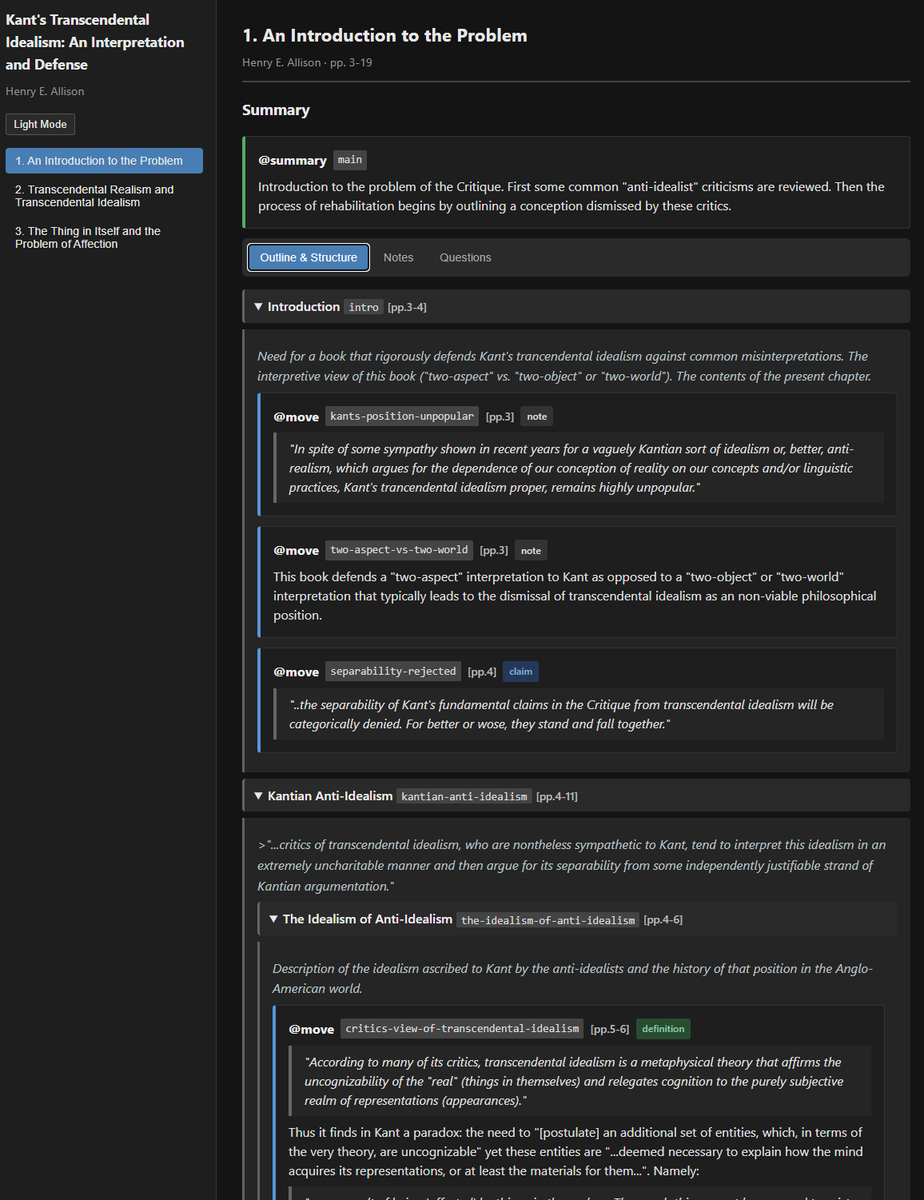 etscrivner's tweet image. Building a system for taking flat text files containing detailed, structured notes on texts and assembling them into a single HTML file for easy browsing / sharing. Eschewing generality to mainly cover my own readings of philosophy texts.