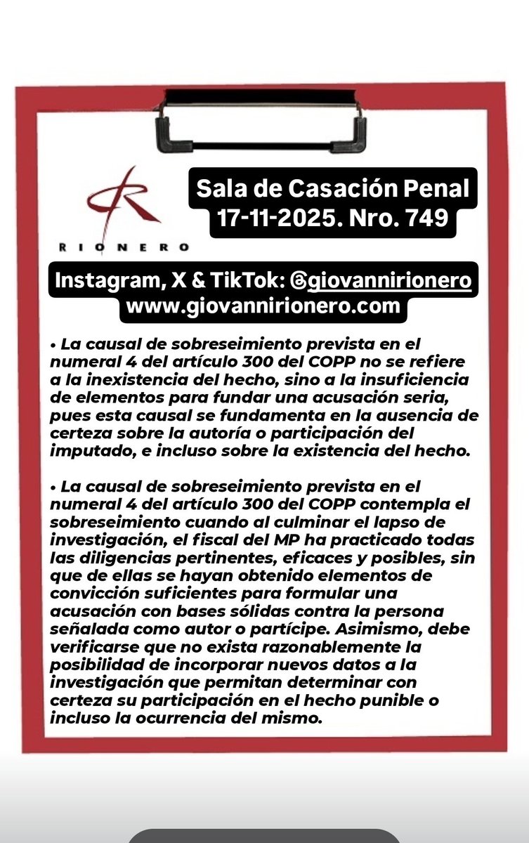 #Sobreseimiento Reciente sentencia en la cual se precisa el alcance del supuesto de sobreseimiento previsto en el numeral 4 del artículo 300 del Código Orgánico Procesal Penal.