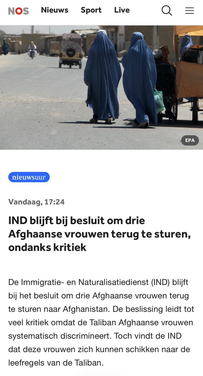 Lisawesterveld's tweet image. Met andere landen een procedure starten tegen Afghanistan wegens het systematisch schenden van vrouwenrechten.

Maar wel vrouwen terugsturen naar datzelfde Afghanistan.

Wat een schandalig plan van het kabinet.

nos.nl/nieuwsuur/arti…
