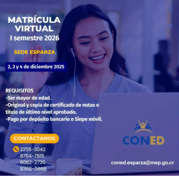 🎓 Información sobre CONED  El Colegio Nacional de Educación a Distancia ofrece una opción accesible para completar el bachillerato en modalidad híbrida.  📷 Matrícula: Primera semana Dic 2025 📷coned.ac.cr #InfoSociales #UNED #MuniOrotina