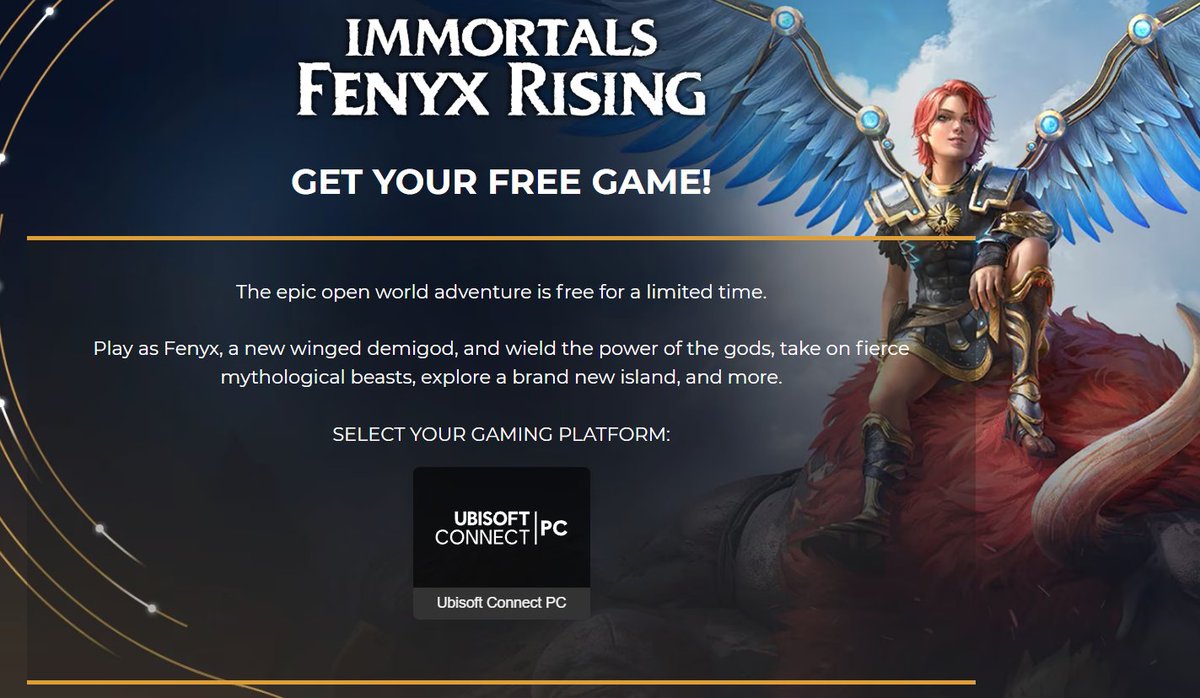 Wario64's tweet image. Immortals Fenyx Rising (PC - Ubisoft Connect) free to claim by December 2nd buff.ly/IX9SEBr