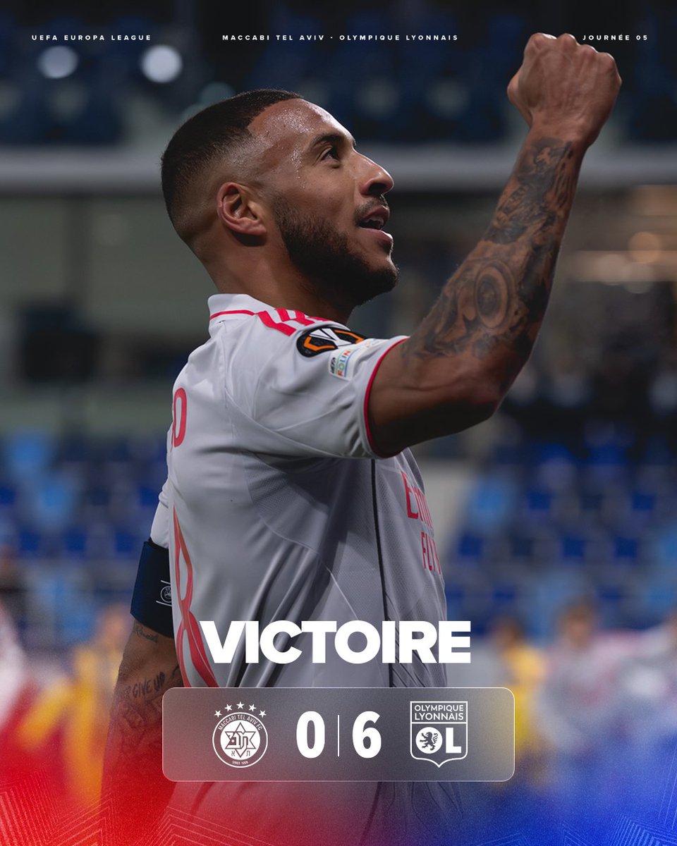 OL's tweet image. 𝗩𝗜𝗖𝗧𝗢𝗢𝗢𝗜𝗜𝗜𝗜𝗥𝗘 🔥

3 points en plus, un festival offensif avec 6 buts marqués, et une première place en phase de ligue de l’@EuropaLeague après 5 journées ! 🤩💥

Quelle belle soirée les Gones ! 💪

0-6 #MTAOL