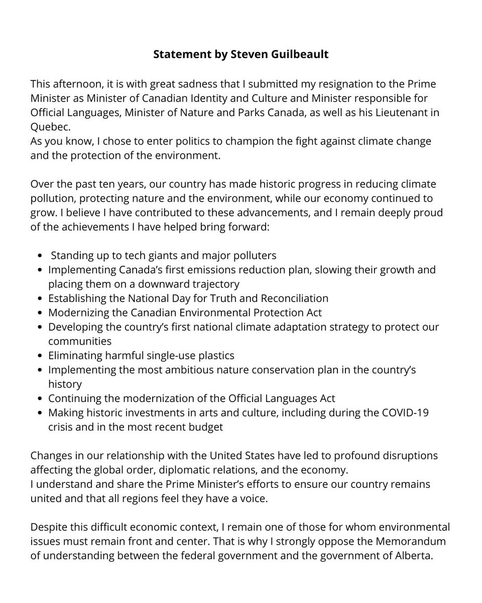 This afternoon, I informed the Prime Minister of my decision to resign as Minister of Canadian Identity and Culture, Minister responsible for Official Languages, Minister of Nature and Parks Canada, as well as his Lieutenant in Quebec.
You can find my full statement below.