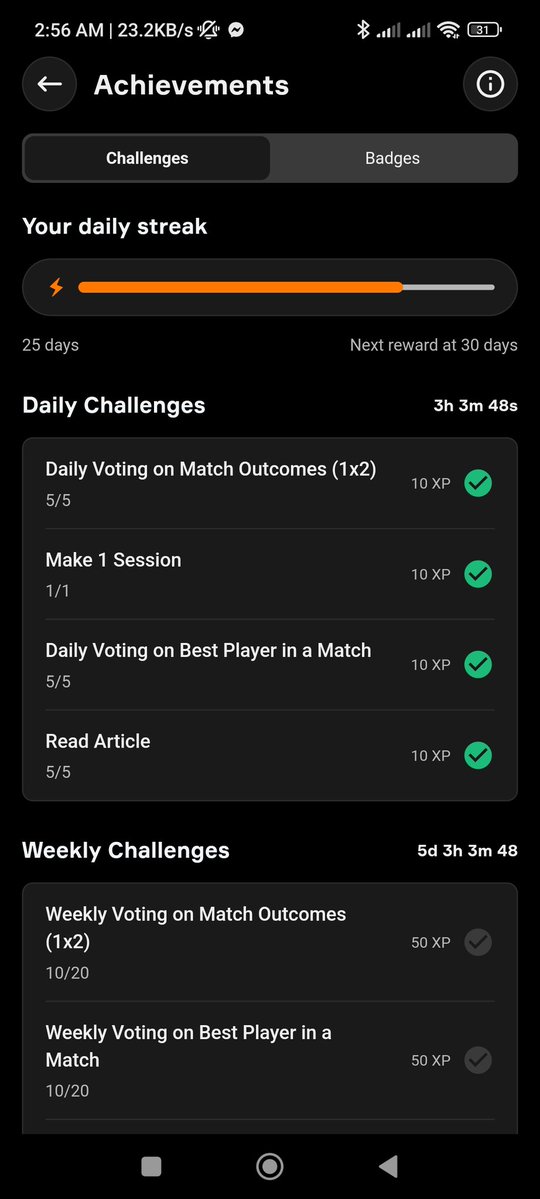Tweeet4u's tweet image. My Daily @OneFootball app streak update 

Here is my today&apos;s &quot;Daily challenges&quot; done on the @OneFootball App  

⚽ Streak : 9️⃣6️⃣Days / 25 days 
⚽ Daily voting match outcomes 5× ✅
⚽Make 1 session ✅ 
⚽Daily voting best player of match 5 ✅ 
⚽Read article 5× ✅ 

Onefootball…