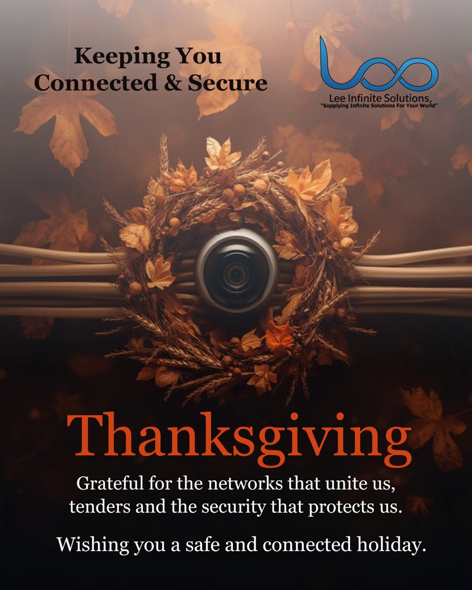 leecomp's tweet image. Keeping you connected &amp;amp; secure, today and every day.
Grateful for the networks that unite us and the security systems that protect what matters most.
Wishing you a safe, connected, and happy Thanksgiving. 🍂

#Thanksgiving #SecureConnections #HolidaySafety #GratitudeSeason