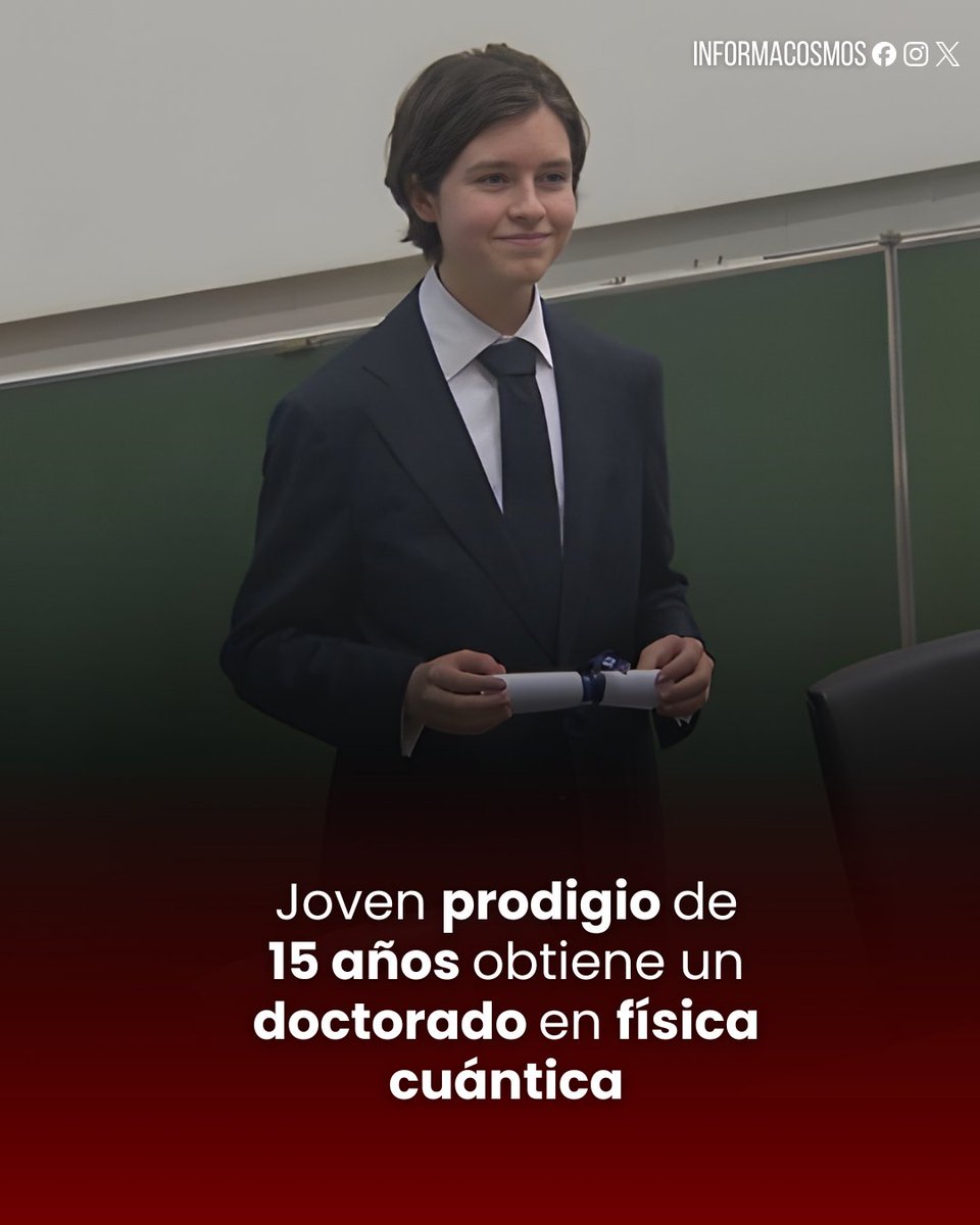 InformaCosmos's tweet image. 🇧🇪 | Laurent Simons, un joven belga considerado un niño prodigio, se convirtió en doctor en física cuántica a los 15 años tras defender su tesis en la Universidad de Amberes.

Simons, que terminó la secundaria a los ocho años y obtuvo su licenciatura en física a los 12, es uno de…