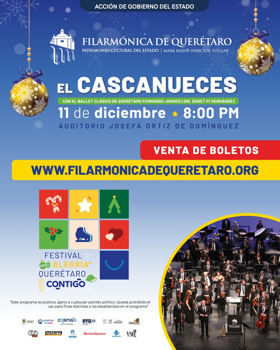 💫 El Cascanueces 💫

🎄No te puedes perder un clásico navideño que se ha convertido en una tradición en Querétaro🌲.

❄️✨Ballet y orquesta completamente en vivo te harán disfrutar de una navidad maravillosa.

📅 11 de diciembre⏰ 
8 PM
📍 Auditorio Josefa Ortiz de Domínguez.