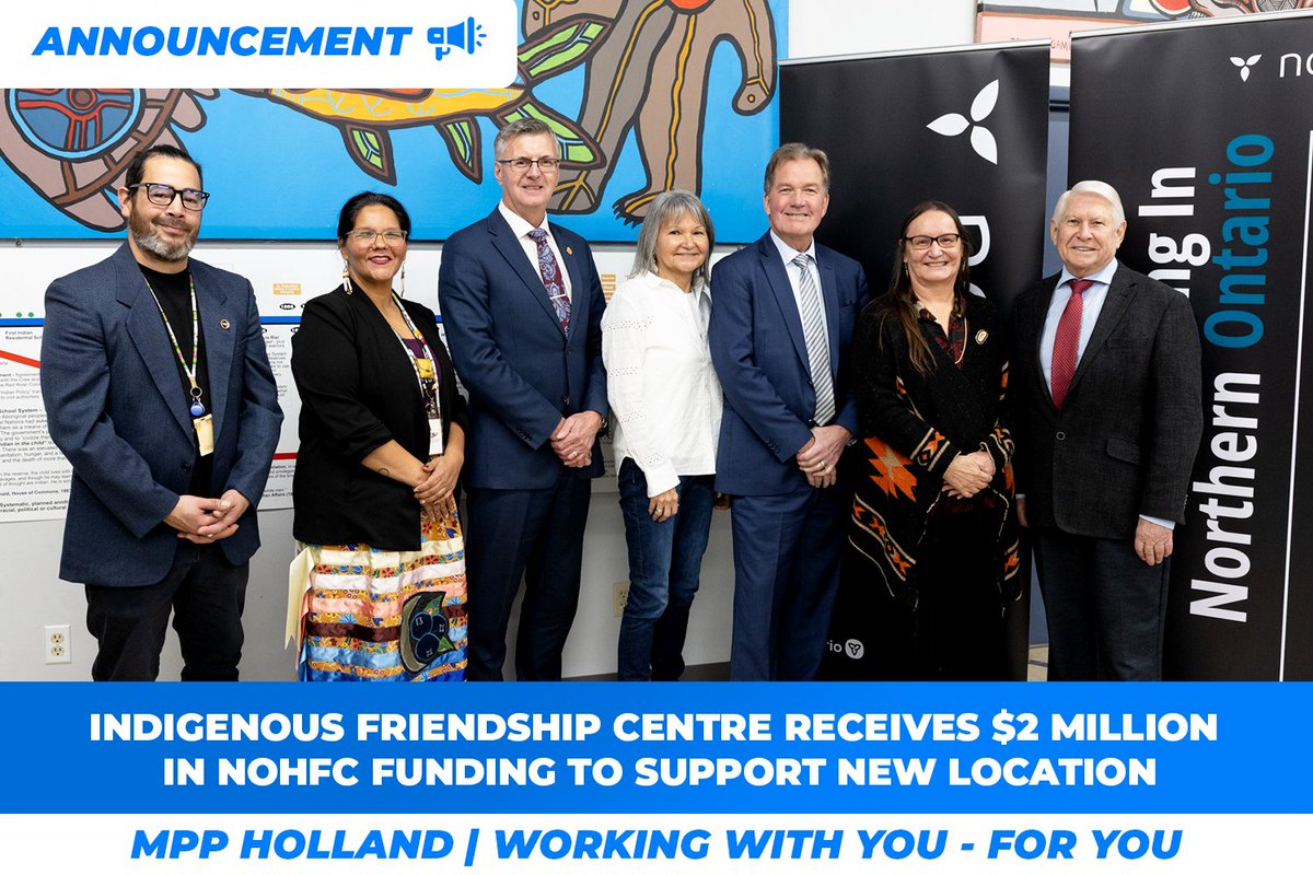 KevinHollandMPP's tweet photo. I was pleased to join Minister @GeorgePirieMPP as we announced that the Ontario government is investing $2 million through the #NOHFC to support the creation of a new community centre space for the Thunder Bay Indigenous Friendship Centre.
News Release: https://t.co/vCMlrpget5 https://t.co/8CWJsUunl7