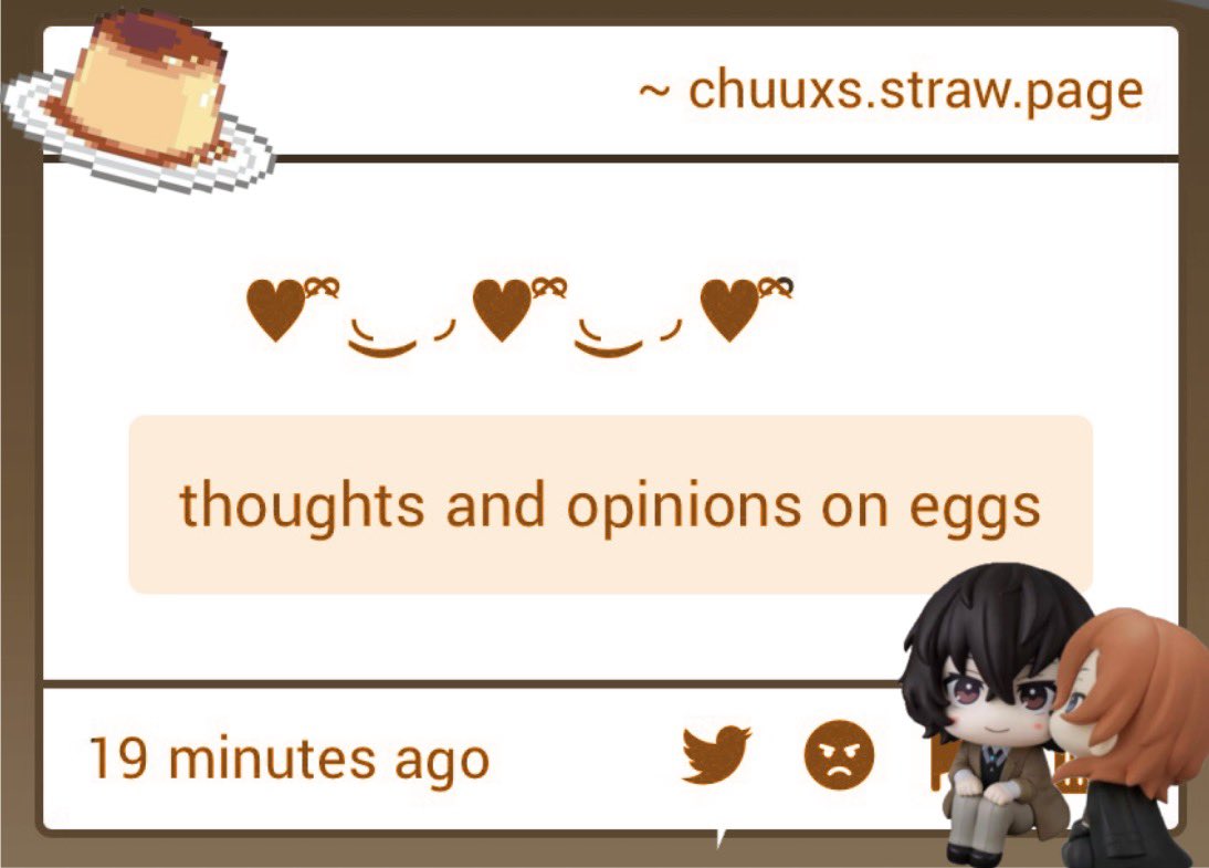 g4rmr's tweet image. Ouhhhh eggs🤤 i love eggs so much. My favorite way to have them is fried, sunny side up

chuuxs.straw.page