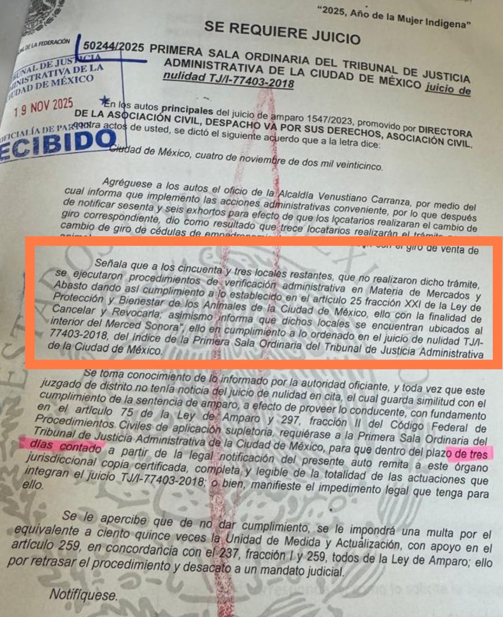 Frecda's tweet image. La Alcaldía V. Carranza informó al Juzgado Cuarto de Distrito en materia administrativa que los procedimientos para clausurar locales del mercado Sonora que sigan vendiendo animales es derivado del juicio de nulidad promovido por nosotros, no se dejen engañar por gente perversa.