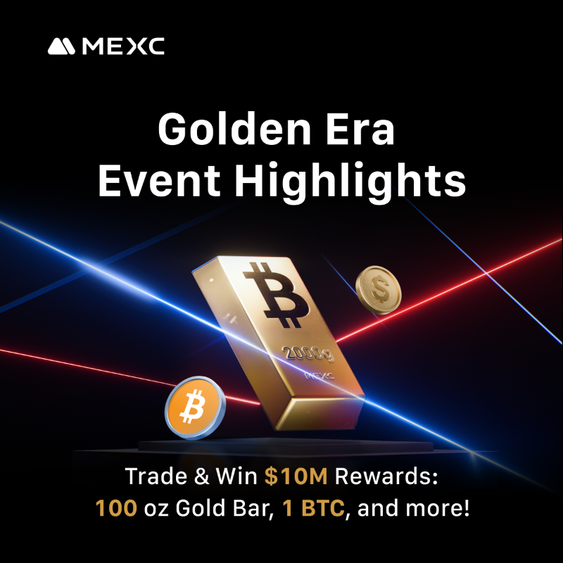 MEXC's tweet photo. MEXC Golden Era Showdown Highlights:

- No barriers
- Gold bar, BTC &amp; $10M rewards
- Daily Scratch-Off (6M)
- Weekly Spin (2.5M)
- Lucky Draw: BTC &amp; 2000g Gold

👇Tap &amp; join now: