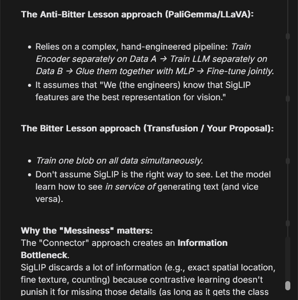 sameQCU's tweet image. ouch i never realized how limited mixed-objective training really is. stapling image embedding models to a VLM as embedding prefixes seems to have very real representational limits you&apos;ll discover very quickly.