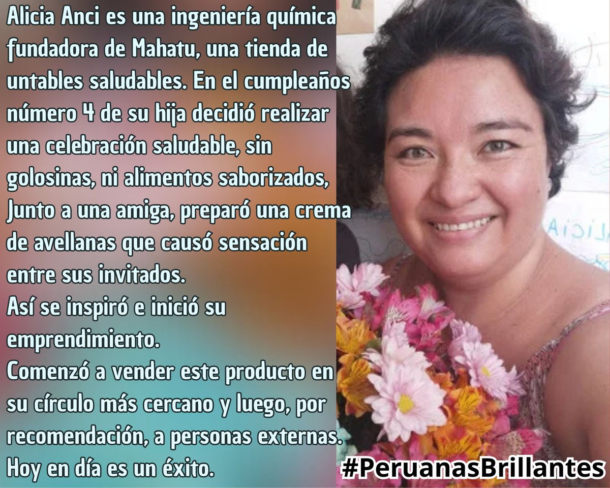 Diosasperuanas7's tweet image. Alicia es ingeniera química, emprendedora, soñadora y madre arequipeña que reside en #Lima. Ella es una mujer que le gusta aprender siempre algo nuevo. Gracias a esta curiosidad nació su emprendimiento #Mahatu, una tienda en la que vende untables saludables dulces y salados.