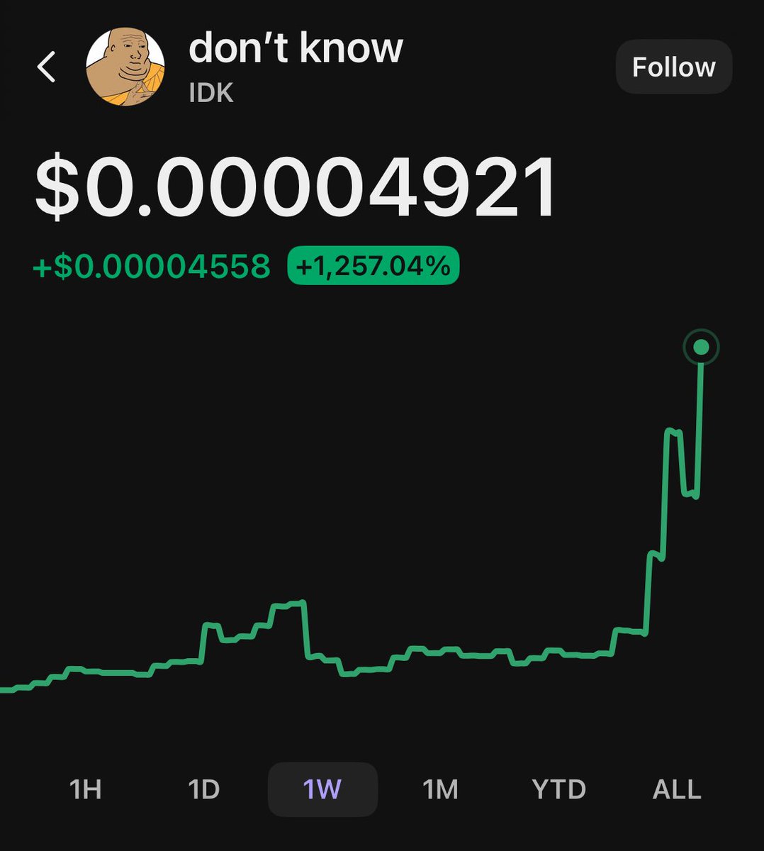 thedontknowcoin's tweet image. DON’T KNOW

$idk

dexscreener.com/solana/9mchu9h…