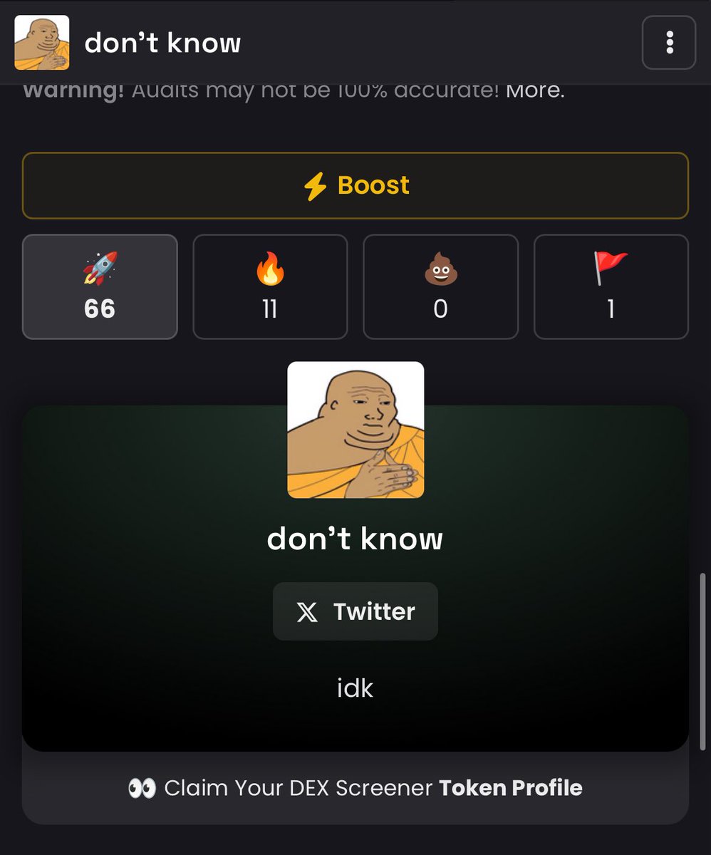 thedontknowcoin's tweet image. DON’T KNOW

$idk

dexscreener.com/solana/9mchu9h…
