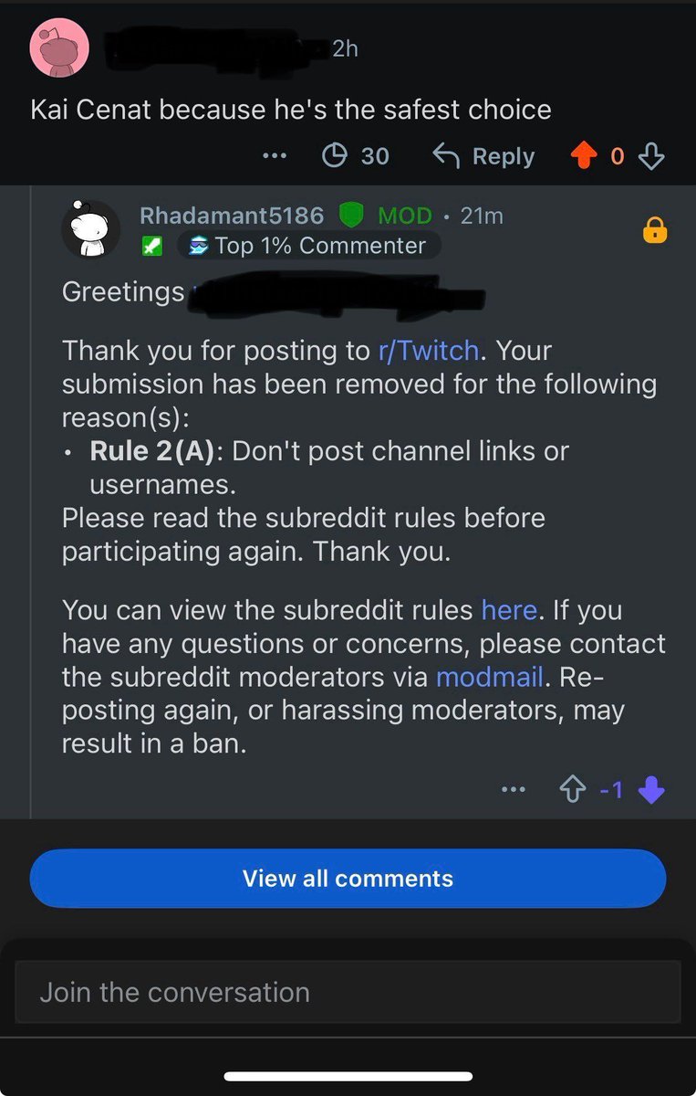 reddit_lies's tweet image. He was banned for saying “Kai Cenat” on r/twitch