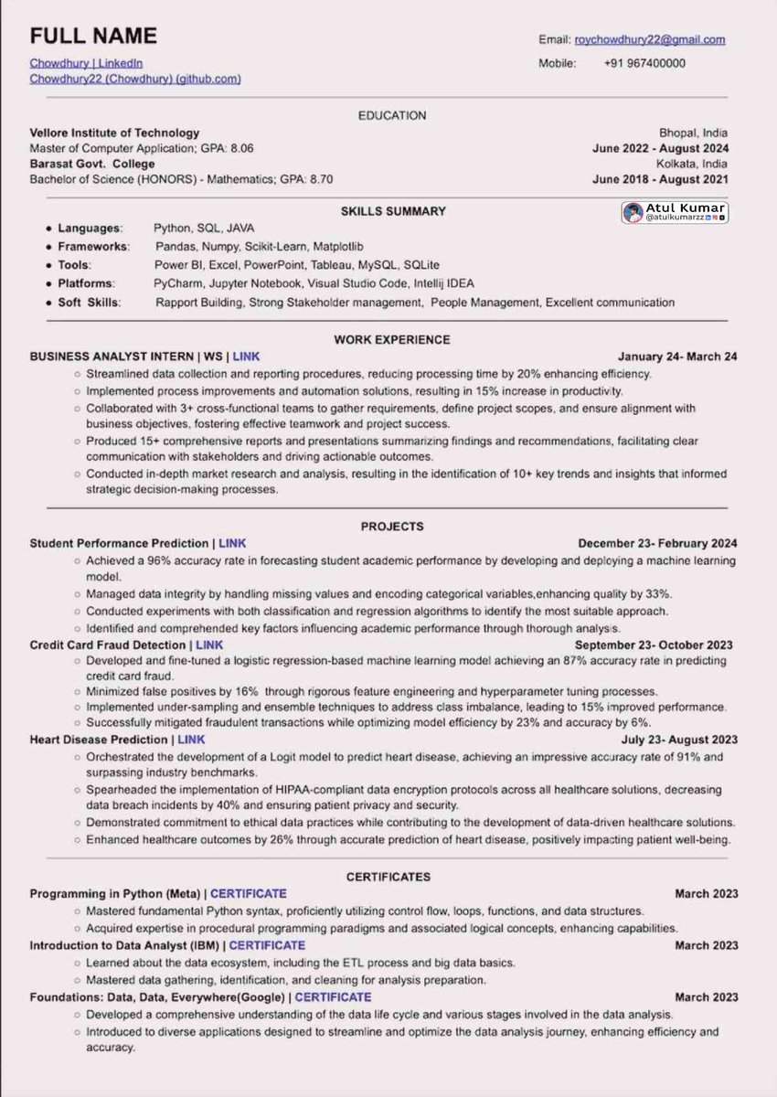 piyascode9's tweet image. Best Resume Template Ever - ATS 92 ⭐

This CV helped many people getting a interview calls from Google, Amazon, Microsoft, Netflix,.

I am sharing the exact ATS editable templates with you

Retweet &amp;amp; Reply &quot; CV &quot; to get it for free

[Must be following] - so that I can DM ✉️