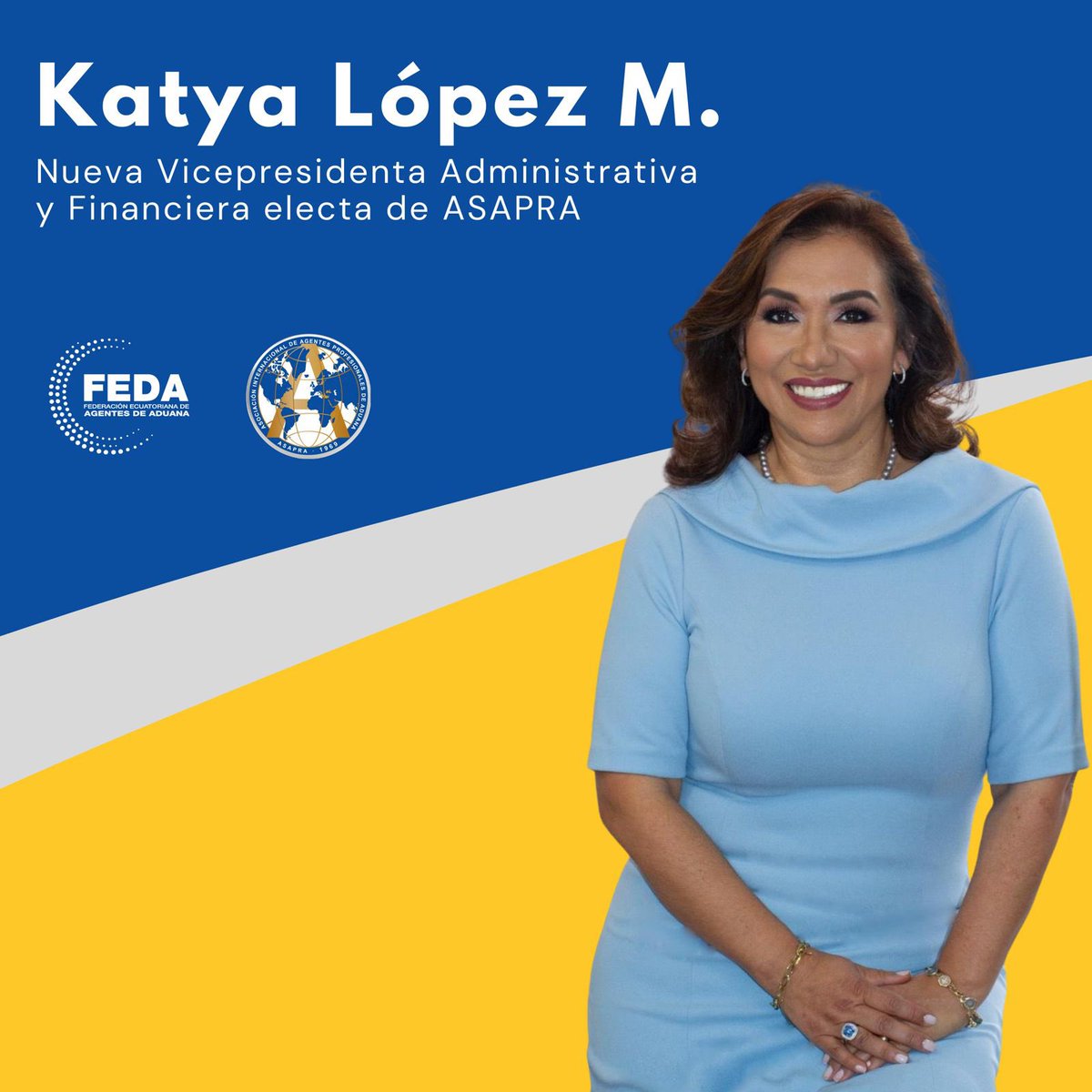 Katya López M.
𝐂𝐨𝐧 𝐨𝐫𝐠𝐮𝐥𝐥𝐨 𝐚𝐧𝐮𝐧𝐜𝐢𝐚𝐦𝐨𝐬 𝐥𝐚 𝐞𝐥𝐞𝐜𝐜𝐢ó𝐧 𝐝𝐞 𝐊𝐚𝐭𝐲𝐚 𝐋ó𝐩𝐞𝐳 𝐌. 𝐜𝐨𝐦𝐨 𝐧𝐮𝐞𝐯𝐚 𝐕𝐢𝐜𝐞𝐩𝐫𝐞𝐬𝐢𝐝𝐞𝐧𝐭𝐚 𝐀𝐝𝐦𝐢𝐧𝐢𝐬𝐭𝐫𝐚𝐭𝐢𝐯𝐚 y 𝐅𝐢𝐧𝐚𝐧𝐜𝐢𝐞𝐫𝐚 𝐝𝐞 𝐀𝐒𝐀𝐏𝐑𝐀.