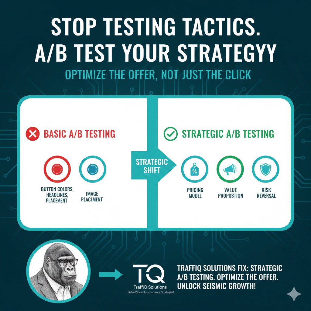 Trafficdesignz's tweet image. Basic CRO: Testing blue button vs. red button.

TraffiQ CRO: Testing free trial vs. freemium model.

Stop testing tactics. Start testing strategy. A/B test your core VALUE PROPOSITION and OFFER to unlock seismic growth.

#ABTesting #CRO #GrowthHacks #Ecommerce