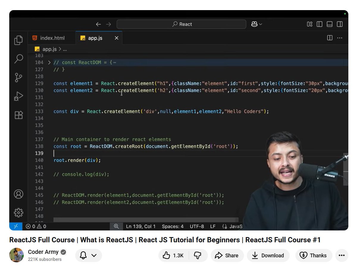 Shreyansh_68's tweet image. Completed 37th day of the defense course.
Learned concepts like-
1.React introduction
2.Created custom react.
3.React DOM vs React 
#coding #webdevelopment #coderarmy