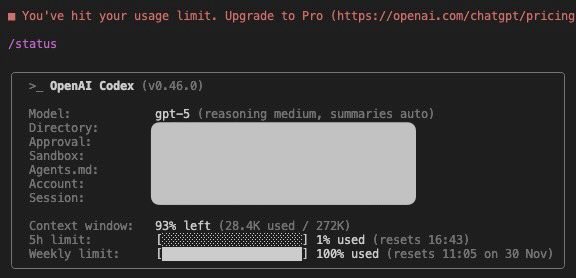 okady_hacker's tweet image. codex初めて上限きた