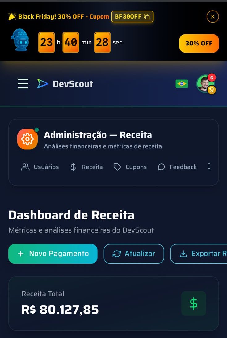 tsu_node's tweet image. Hoje batemos um marco histórico na @devscout_app: R$80.000 de receita total.

Estamos fazendo história, e isso aqui é só o começo.

E pra comemorar esse marco e a Black Friday, lançamos o cupom BF30OFF, são 30% de desconto em qualquer plano válido até o fim de hoje, sexta feira.…