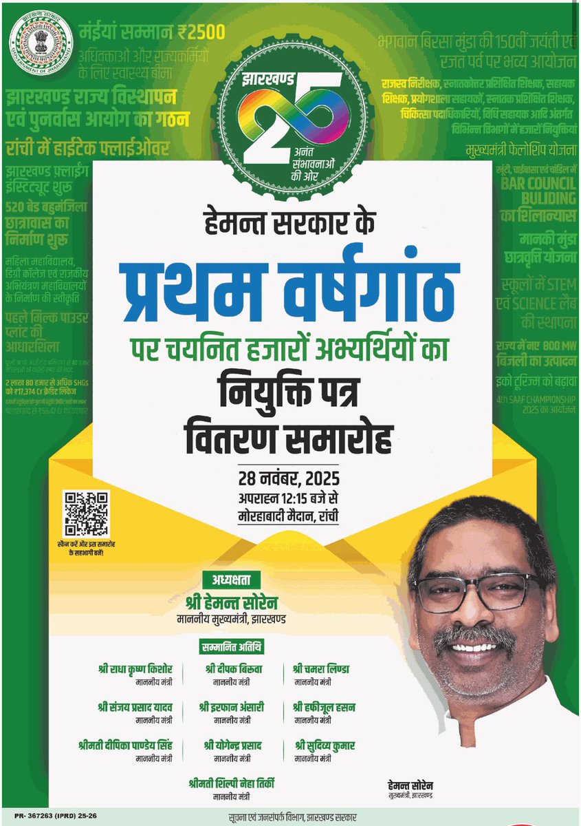 JharkhandCMO's tweet image. सर्वजन की सरकार के एक वर्ष, लक्ष्य की ओर बढ़ने का हो रहा हर्ष…
अड़चनों को दूर कर सरकारी नौकरियों का रास्ता साफ़ कर रही @HemantSorenJMM सरकार