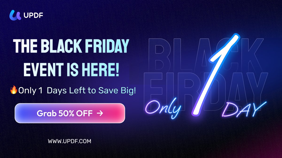 updfeditor's tweet image. Last call! ⚠️
Only 1 day left to save big on UPDF this Black Friday.
Don’t wait — deals end soon.
👉updf.com/updf-sales-pro…
#UPDF #BlackFriday