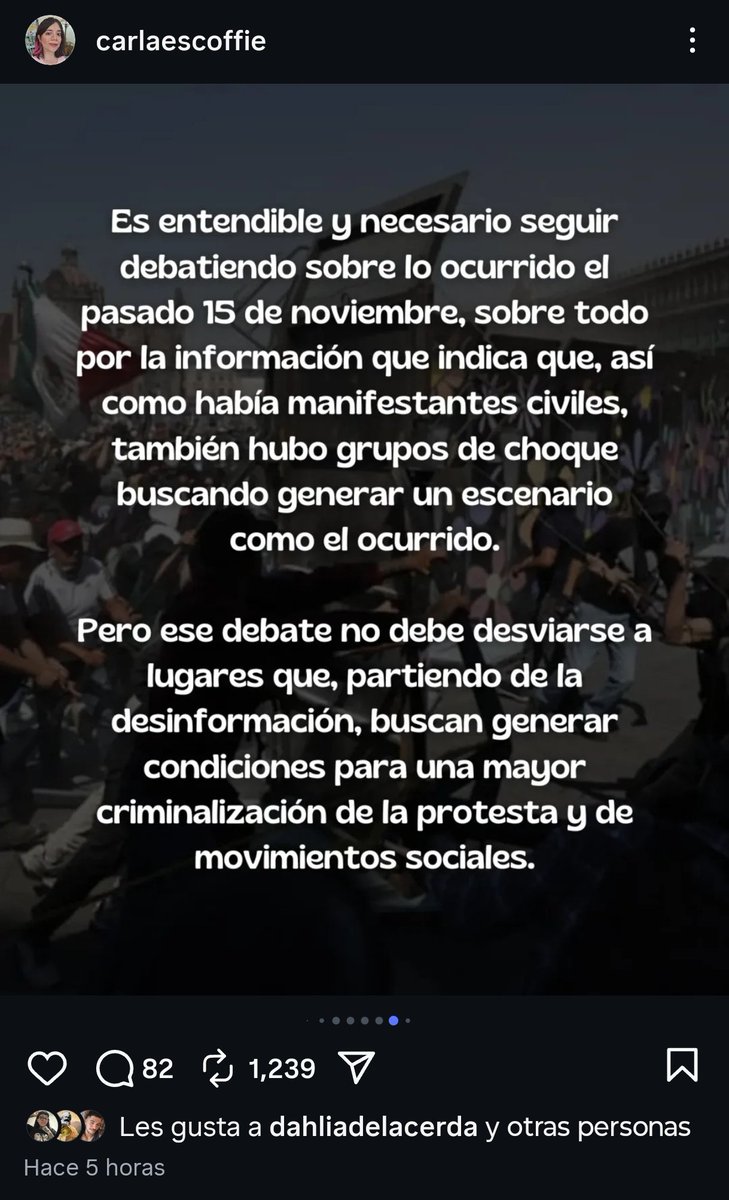 Pareciera que Carla Escoffié está tratando de lavarse las manos en la investigación sobre el Bloque Negro, sobre todo si tomamos en cuenta que ella se ha mostrado cercana a grupos que han promovido marchas en Contra de la Gentrificación, en las que han participado el Bloque Negro