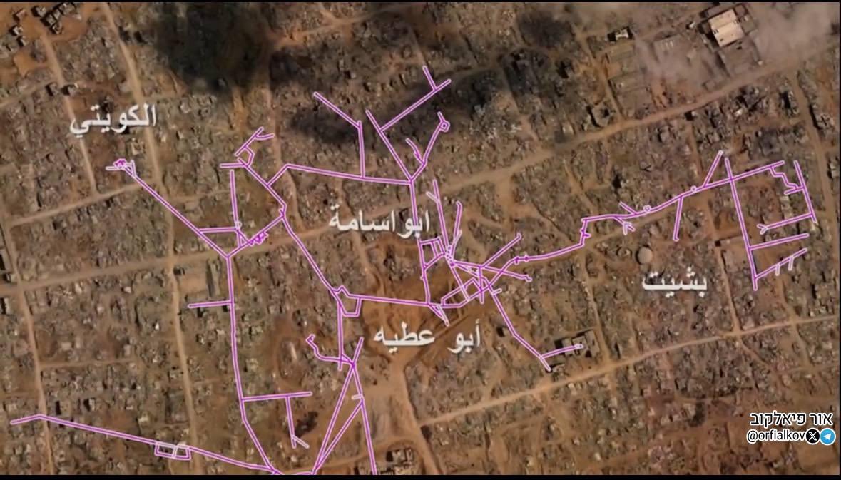 VoteLewko's tweet image. This is a map of the Hamas tunnel network in the Yavneh &apos;refugee camp&apos; in Rafah, Gaza. Roughly 7 kilometers covering just one section of Rafah.  

I asked @Grok to convert the manpower effort into civilian terms.

The complex reaches 25m deep, with 80 rooms (including where they…
