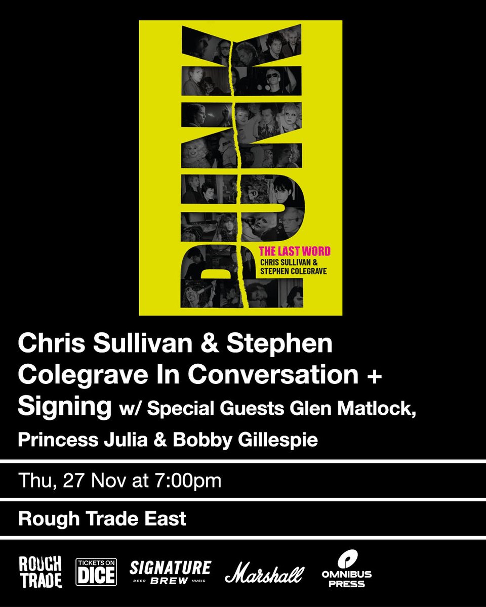 RichardSE23's tweet photo. Fascinating evening for 'Punk: The Last Word' a new book about the spirit, attitude &amp; defiance of punk.
Great discussion and stories from Chris Sullivan and Stephen Colegrave who were joined by Bobby Gillespie, Princess Julia, Glen Matlock and Joe Corré @RoughTrade @OmnibusPress https://t.co/XKSk060n88