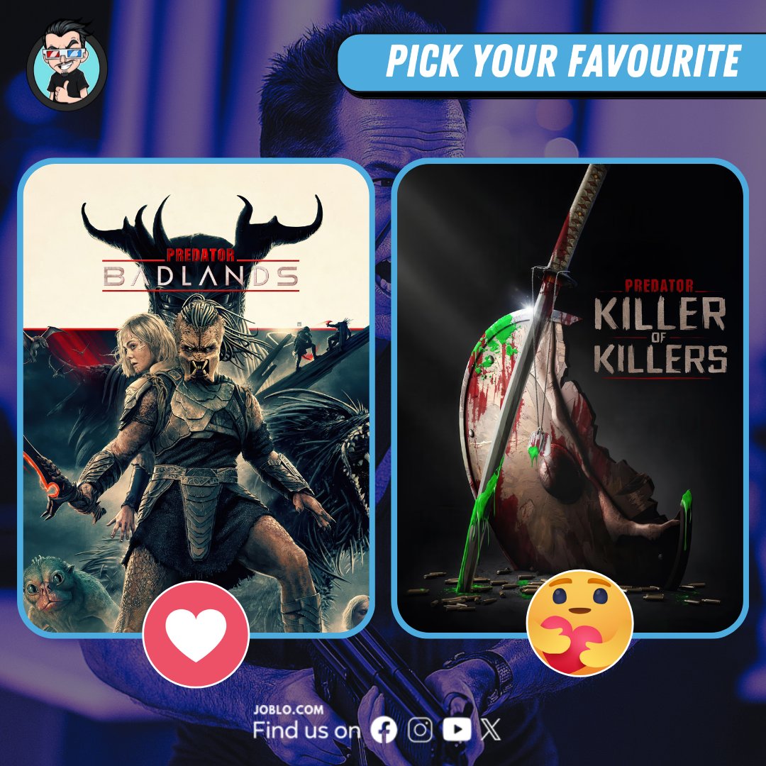 joblocom's tweet image. Pick your favorite: Predator: Badlands vs. Predator: Killer Of Killers
 #Predator #PredatorBadlands #KillerOfKillers #SciFiMovies