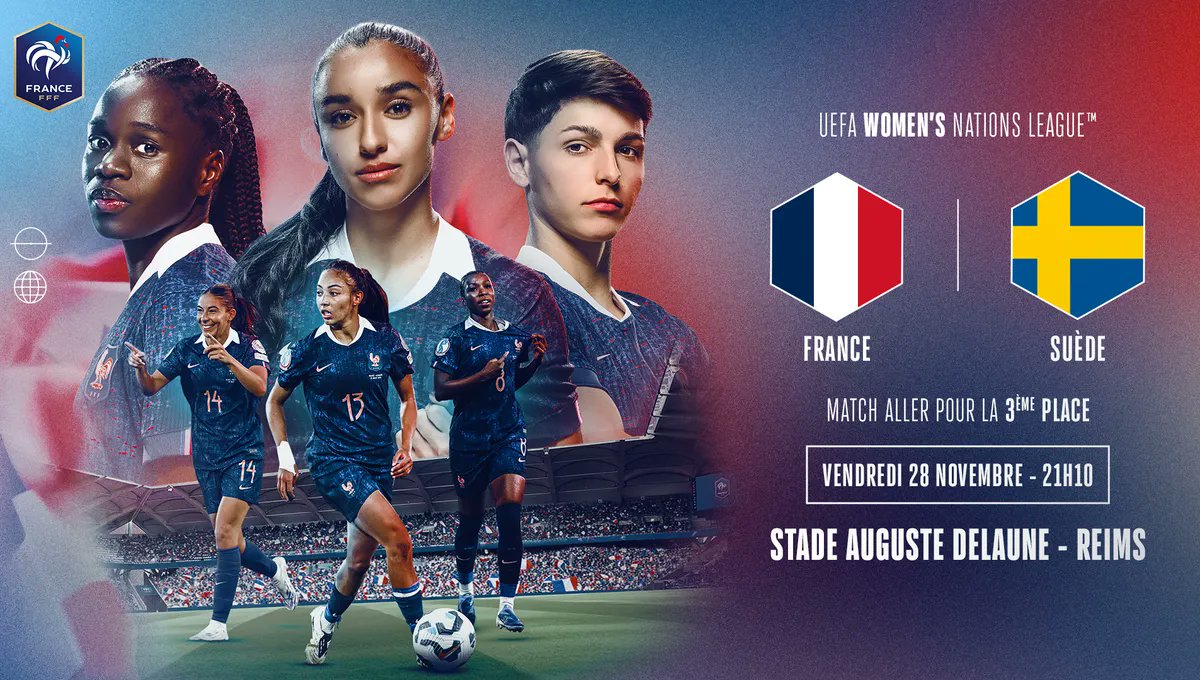 EnPleineLucarne's tweet image. France / Suède sur France 4 ce vendredi à 21h10 en match aller pour la 3e place de la Ligue des Nations féminine. 
Commentaires : @FabLeveque et Louisa Necib 
Bord terrain : @LippertSt