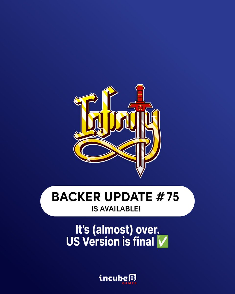 #infinitygbc backer update 75 is live!
In short, the final US Gold Master ROM version of Infinity was generated on November 3rd! 🎉
This means that Infinity, in its US version, is officially finished!
Read the update here: kickstarter.com/projects/incub…

Pre-orders for INFINITY are also