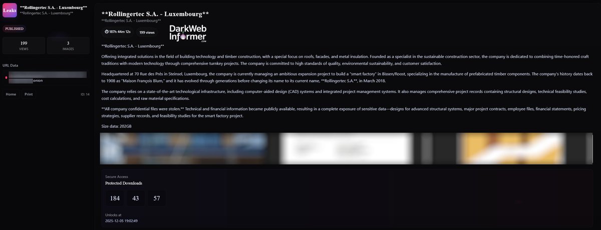 DarkWebInformer's tweet image. 🚨🇱🇺 Rollingertec S.A. has been claimed a victim to TENGU Ransomware