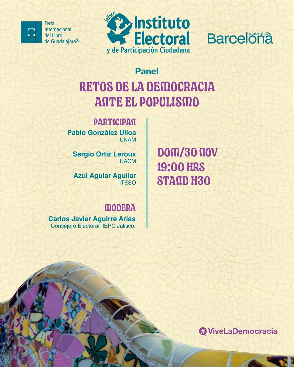 ACEDacMX's tweet image. El IEPC Jalisco te espera este 30/nov en la FIL 📚
📘 18:00 — Libro sobre OSC y reconocimiento legal
🗣️ 19:00 — Panel sobre democracia y populismo
📍 Stand H30
#FIL2025 #ViveLaDemocracia