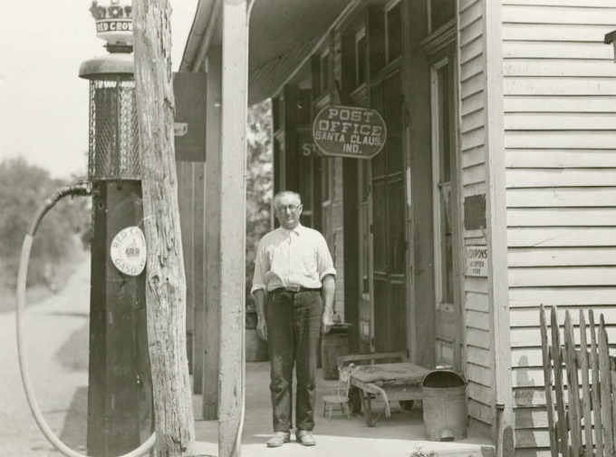 James F. Martin, fourteenth postmaster of the Santa Claus, Indiana post office, 1931.

Martin was the first to respond to some of the many letters that came to the post office at Christmastime. Volunteers now answer over 30,000 letters a year.  
(Indiana Historical Society)