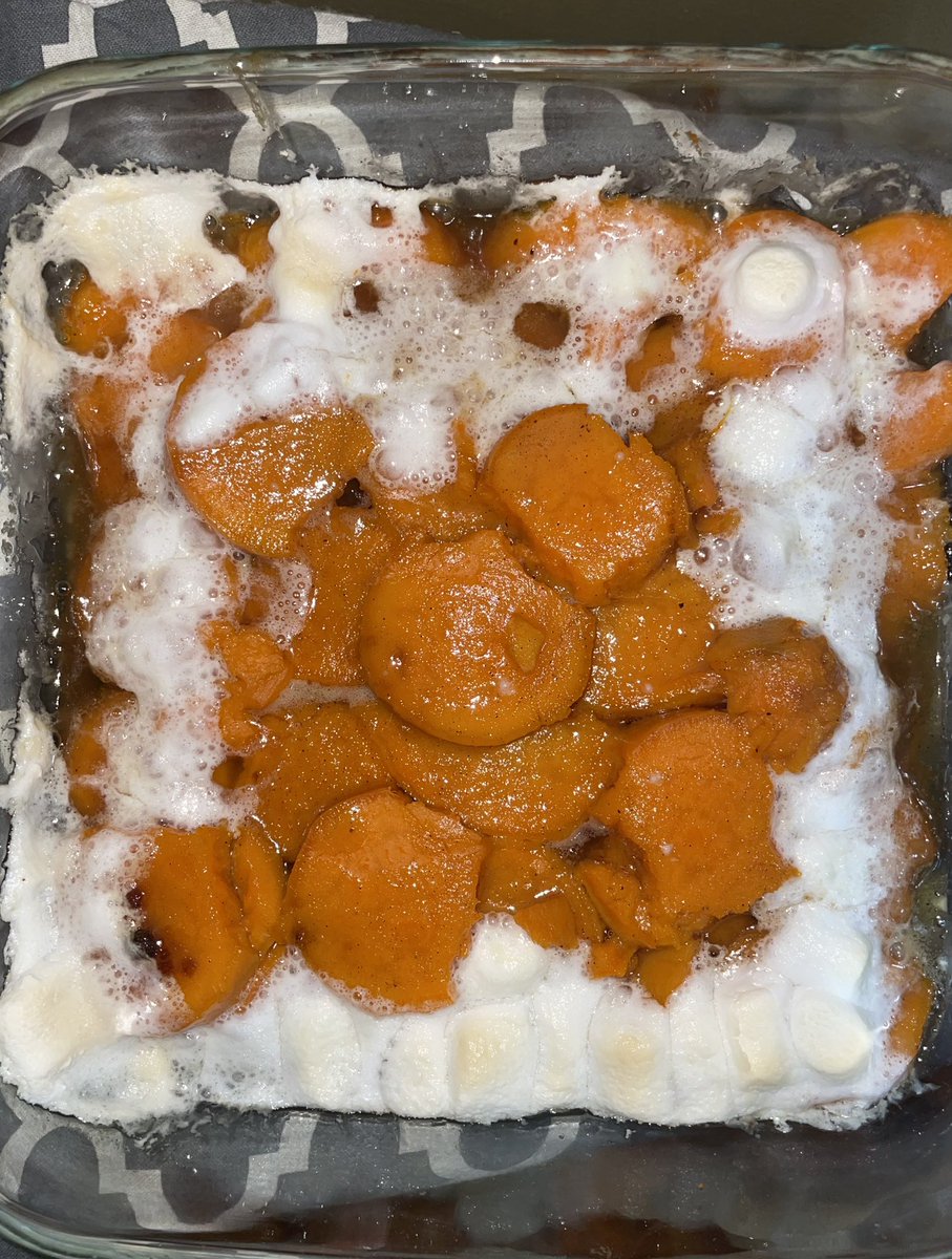 faustcheck's tweet image. candied sweet potatoes (first time adding marshmallows)