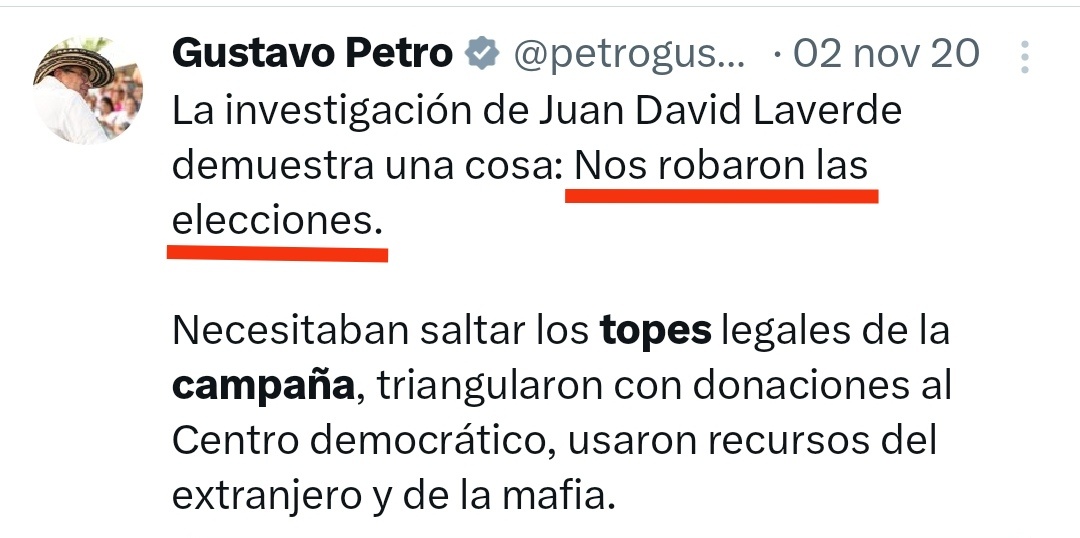 Nunca voy a entender la pasividad y la estupidez de la gran mayoría de congresistas y políticos colombianos de la derecha.

Hoy se comprobó que Gustavo Petro ganó ilegalmente la presidencia, se la robó, a esta hora deberían estar TODOS los congresistas de la oposición afuera de