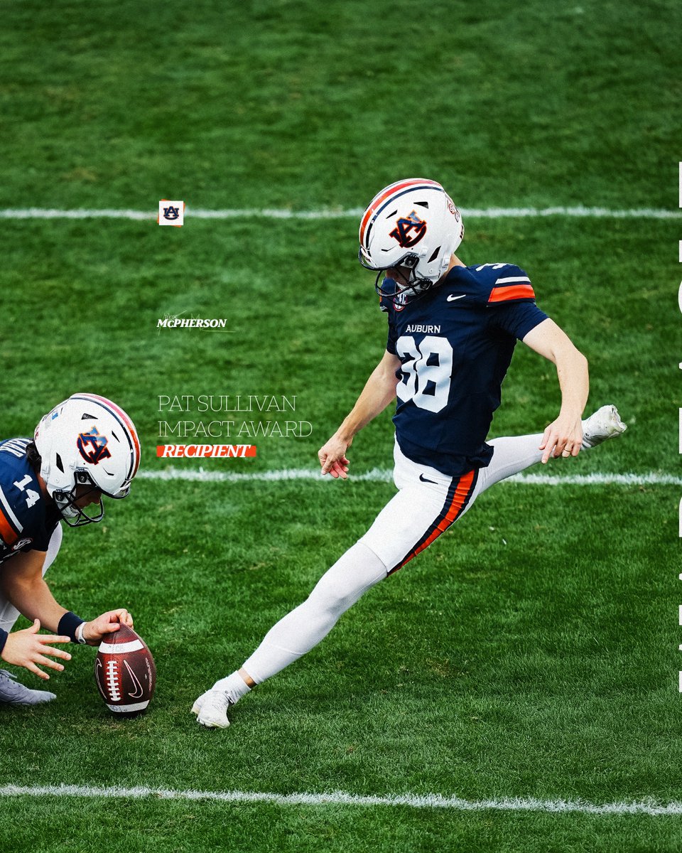 For integrity, courage, faith, and kindness.
<a href="/AlexMc83/">Alex McPherson</a> is this year’s Pat Sullivan Impact Award recipient 🏆🦅

🗞️: auburntige.rs/4p8CmRp