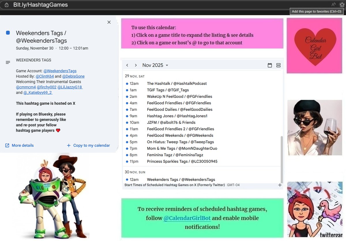 It's a long weekend here in the States &amp; your Buddies at <a href="/WeekendersTags/">WeekendersTags</a> will see it to the end! Check out that dynamite team we got ya!

Saturday at Midnight ET! I❤️

Screen cap taken from the Hashtagger's Bible, <a href="/JaymeMcKenna/">❤️ Jayme Really</a>'s <a href="/CalendarGirlBot/">Calendar Girl Bot</a>'s blog at Bit.ly/HashtagGames