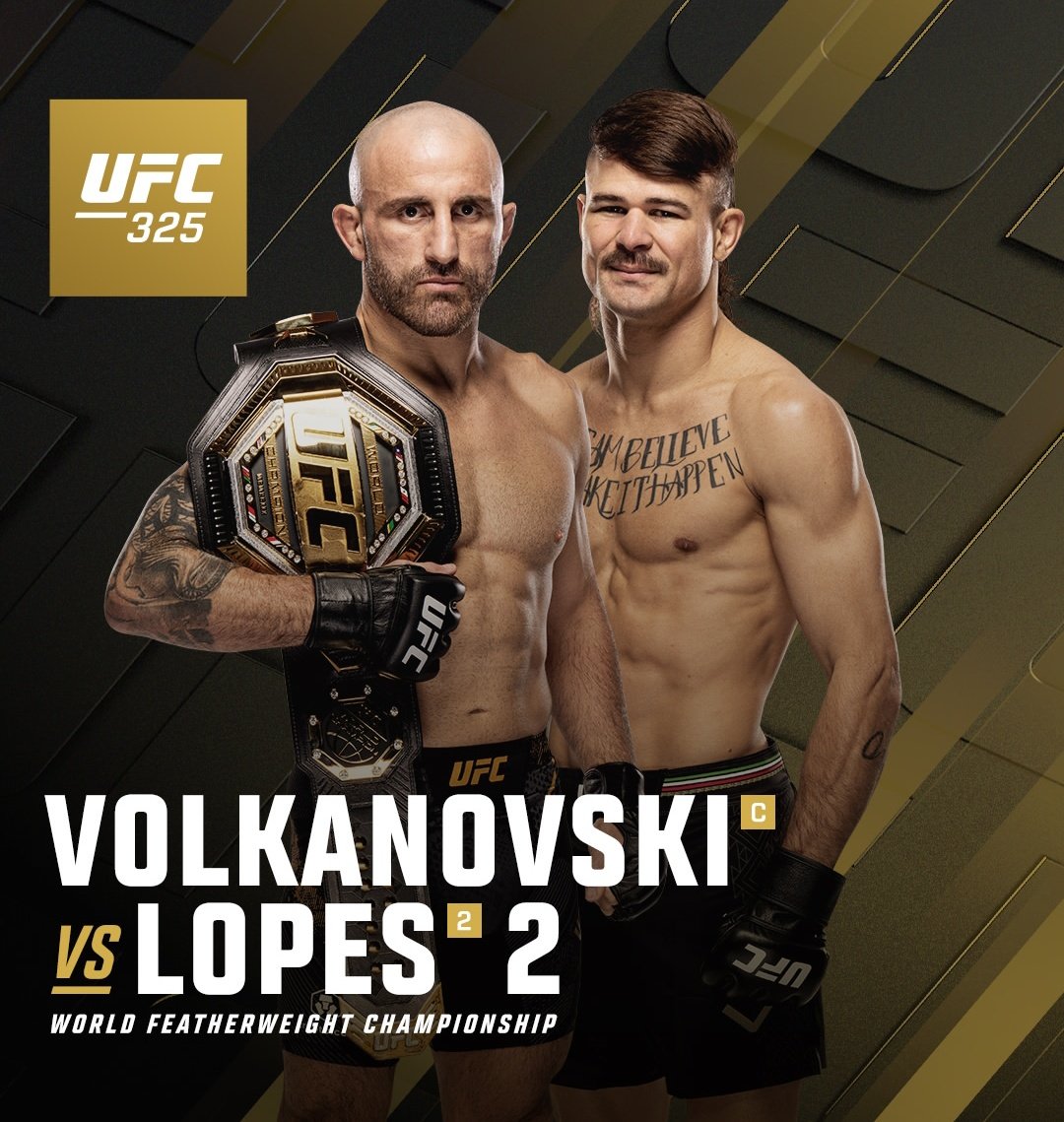 UFC 325'TE RÖVANŞ VAKTİ!!! 

Alexander Volkanovski vs Diego Lopes 2
(Tüy Siklet Kemer Maçı) 
#UFC325 #UFC #MMA