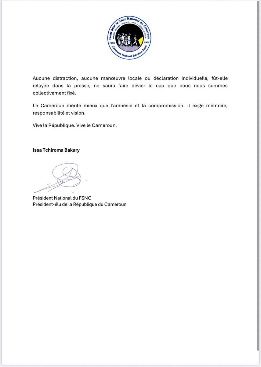 Le FSNC de <a href="/ITBakary/">ISSA TCHIROMA BAKARY</a> refuse de "légitimer le désordre"

<a href="/DimitriDupong/">Dimitri Dupong</a> You are now part of the clown club 😂