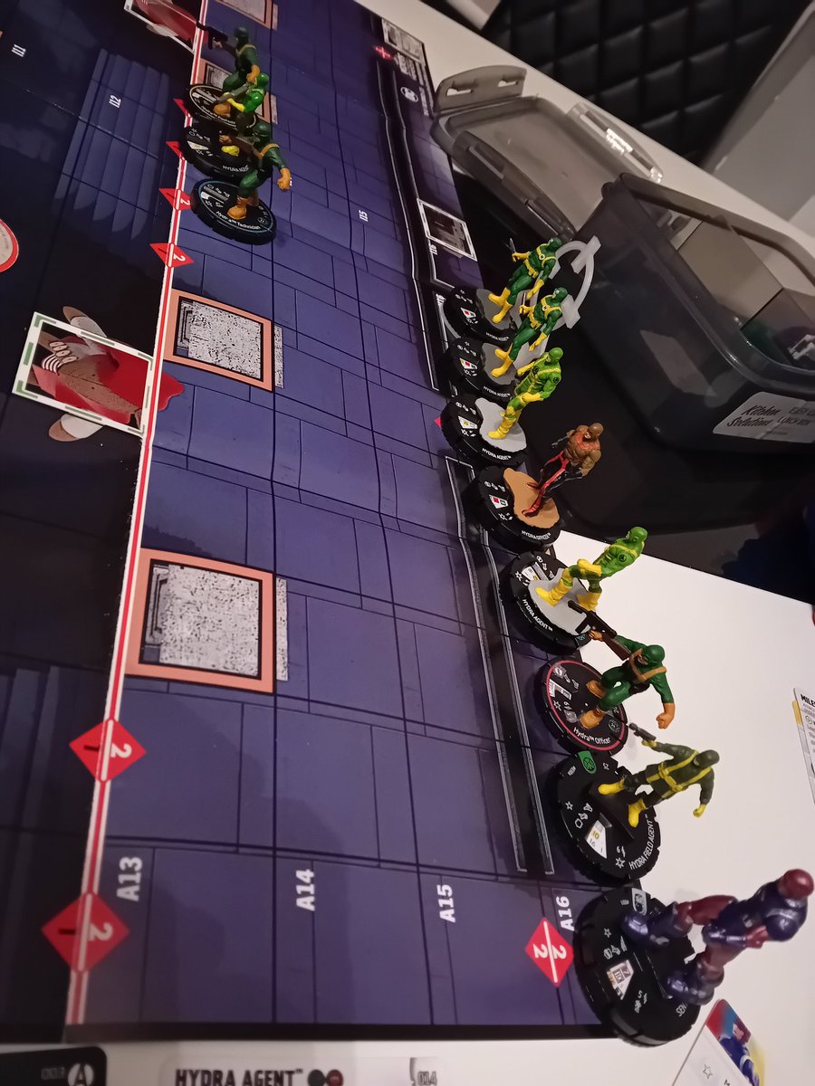 MarkLegend007's tweet image. Game 74 #heroclix Deadpool, Logan &amp;amp; Bob have to go thru a Hydra base to escape.
They bared up well, with DP going John Wick