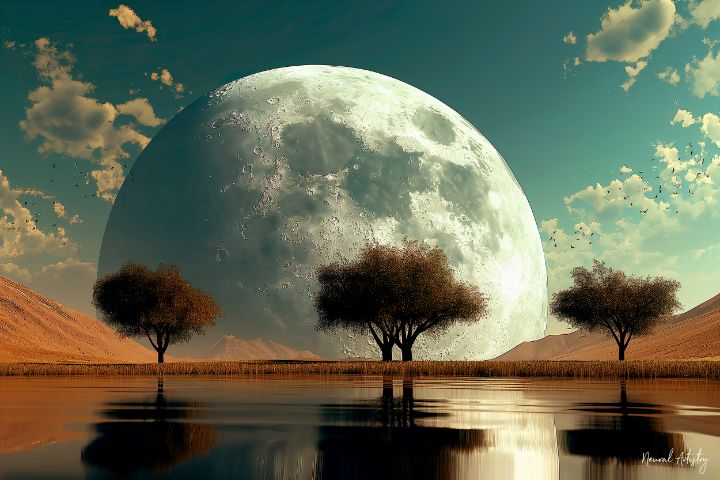 __neural__'s tweet image. Art of the Day! &quot;Surreal Landscape with a Giant Moon&quot;. Buy at: ArtPal.com/neural-artistr…